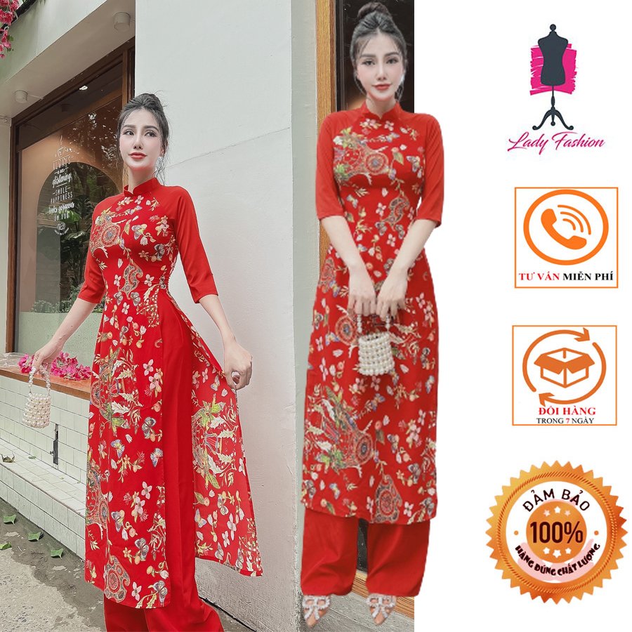 Áo dài tay phối họa tiết hoa-AD19