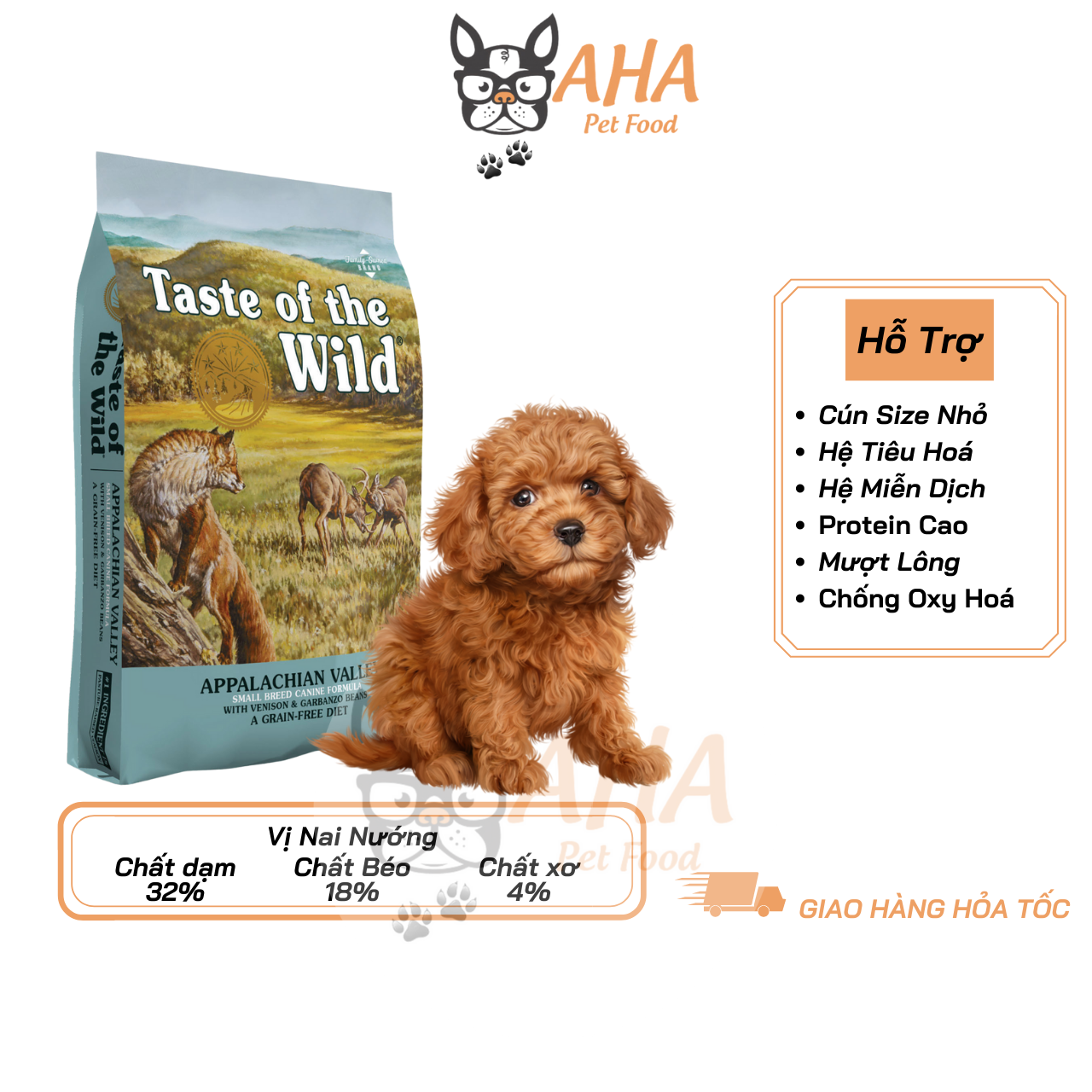 Thức Ăn Cho Chó Poodle - Taste Of The Wild - Appalachian Valley Thịt Nai & Đậu Garbanzo Trái Cây Rau Củ Quả Da Lông Bóng Mượt Hệ Miễn Dịch  Hệ Tiêu Hoá Men Vi Sinh Đường Ruột - ahapetfood