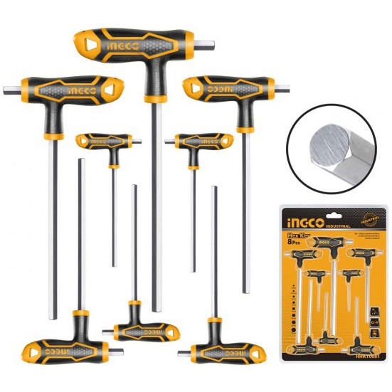 2-10mm bộ 8 chìa lục giác tay cầm chữ t đầu bằng ingco hhkt8081
