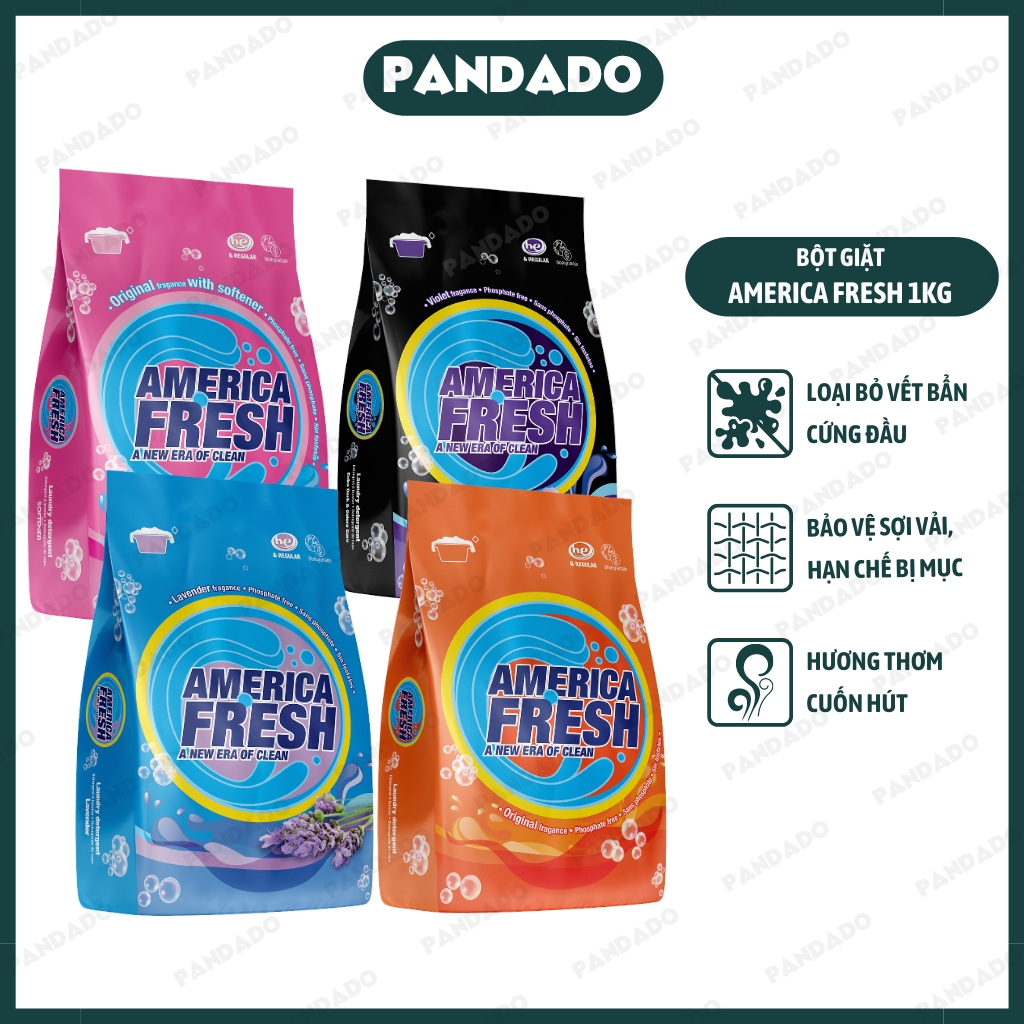 Bột giặt America Fresh 1kg tẩy sạch vết bẩn, bảo vệ sợi vải hạn chế bị mục - PANDADO