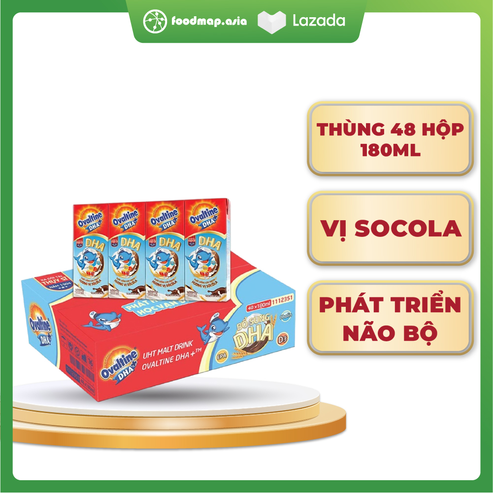 MUA 1 TẶNG 1 HỘP POCKY VỊ ĐÀO VẢI Sữa Ovaltine DHA Socola - Thùng 48 hộp -