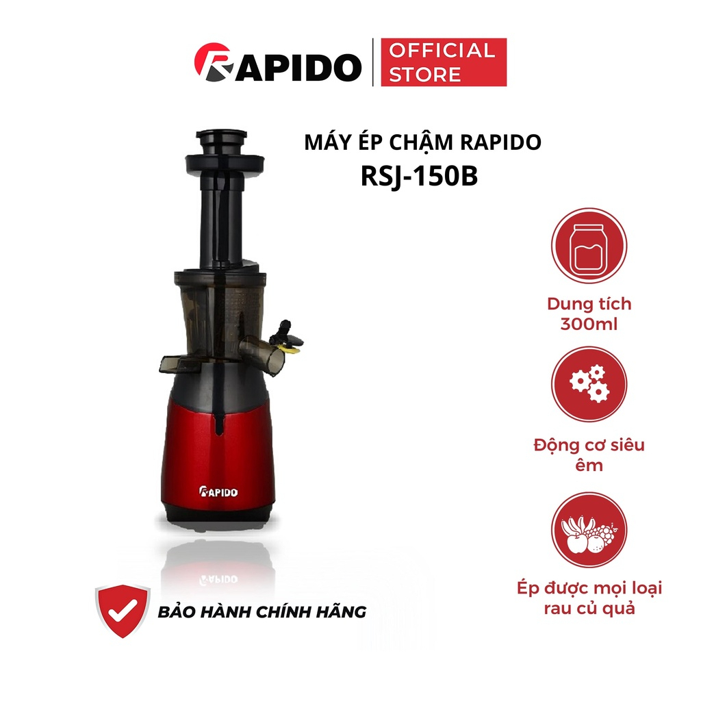 Máy ép chậm Rapido RSJ 150M gọn nhẹ,àm bằng nhựa ABS cao cấp không chứa BPA an toàn tuyệt đối cho sức khỏe người dùng