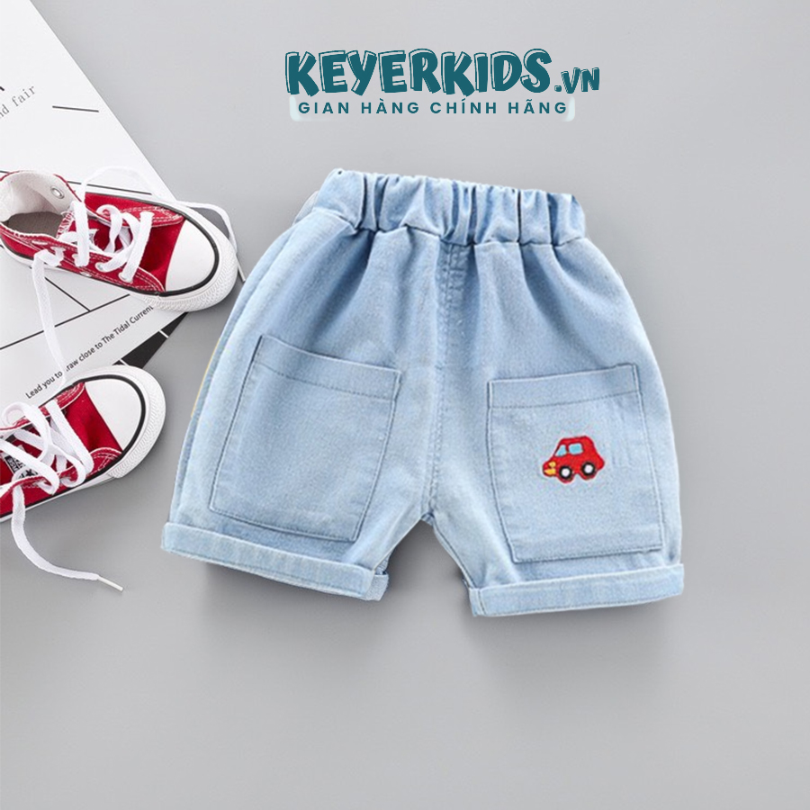 Quần đùi short jean bé trai keyer kids, quần đùi bò bé trai có 2 túi chất jean cao cấp mềm mại qt46