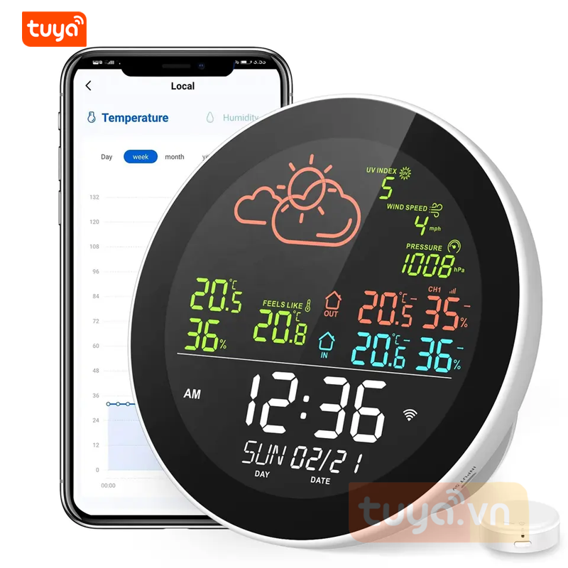Đồng Hồ Điện Tử Đo Nhiệt Độ Độ Ẩm WiFi Thông Minh Tuya TTH7