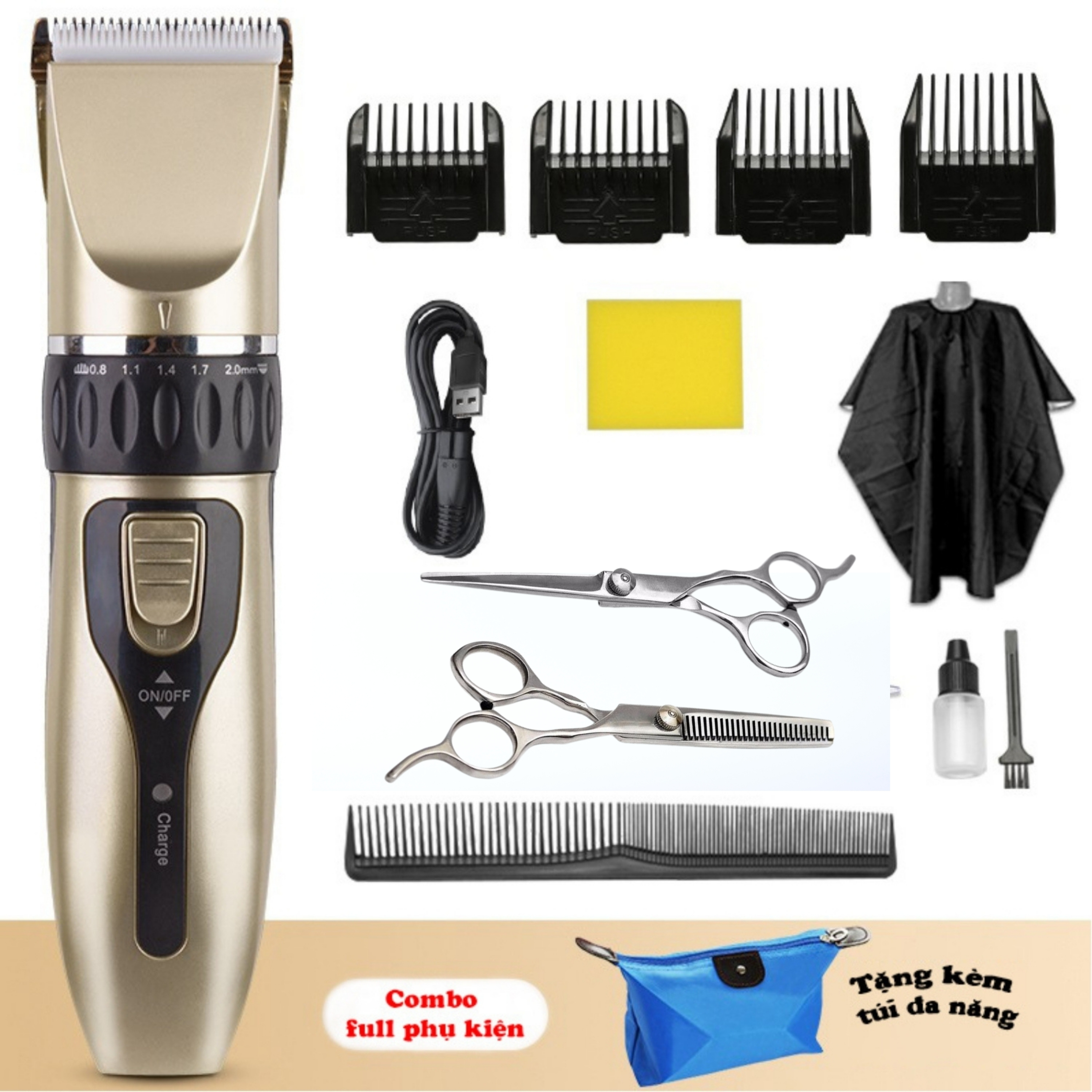 Tông đơ cắt tóc, Tông đơ cắt tóc loại tốt - tặng kèm 12 phụ kiện cao cấp, Tong do cat toc tại nhà tiện lợi