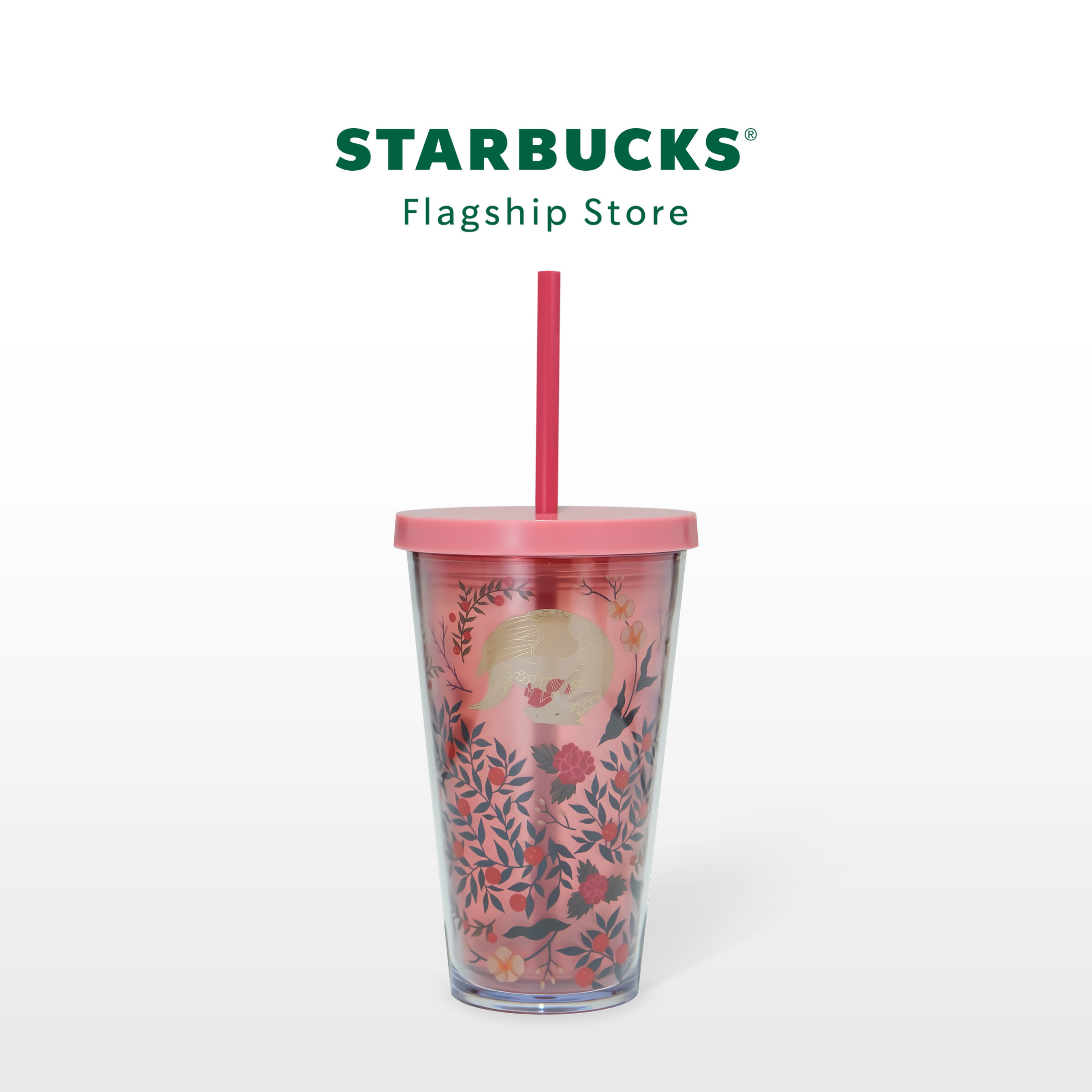 Bình starbucks cold cup 16oz pl dragon asleep in flower n tree