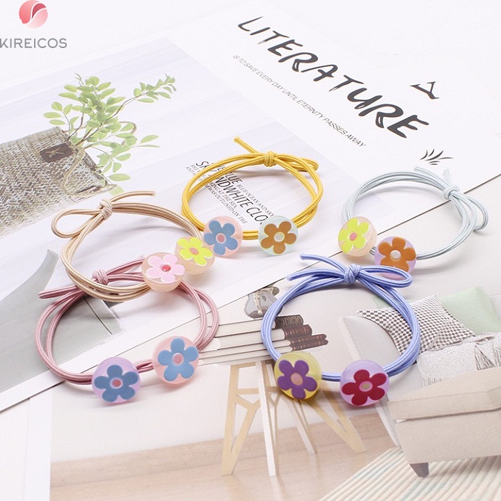 Set 5 dây cột tóc 2 hoa 5 cánh nhiều màu