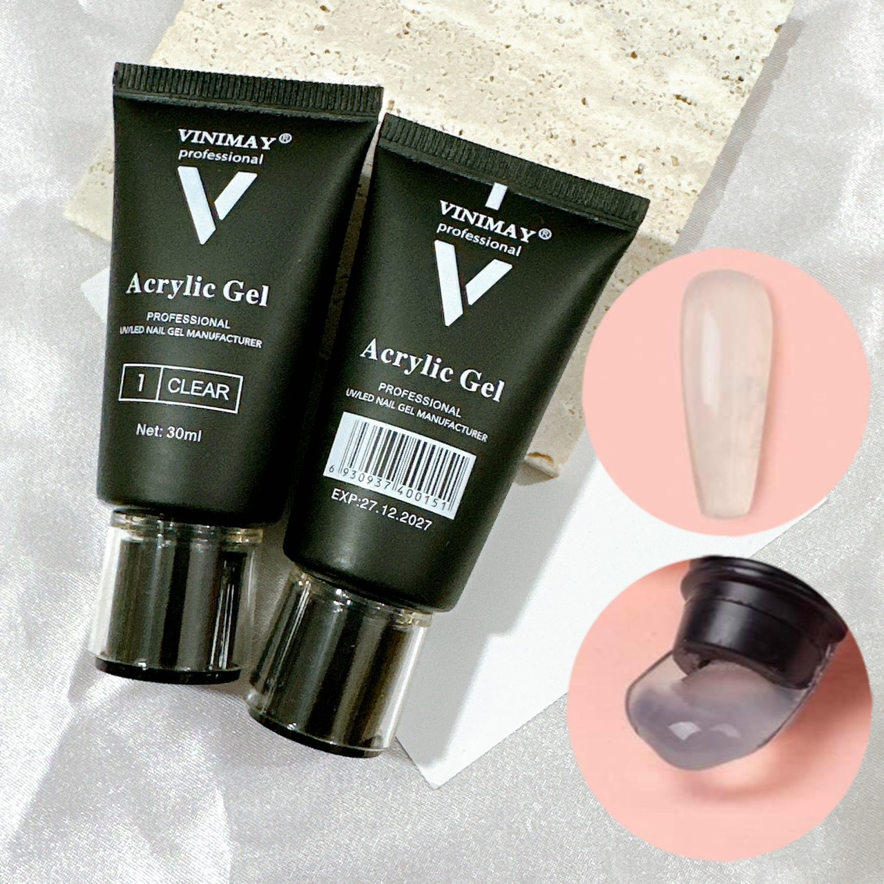Gel Gôm Vinimay Màu Clear 30g, gel đắp móng chuyên dụng chính hãng