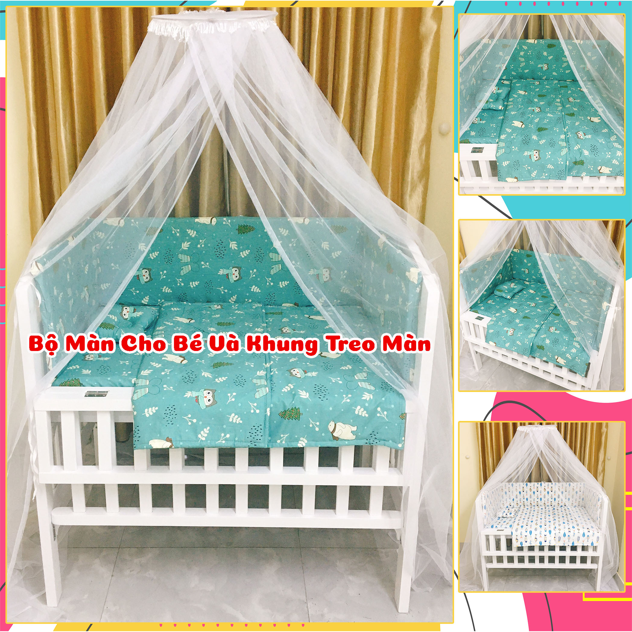 Bộ Màn Cũi Trắng Và Khung Inox Treo Màn Cho Nôi Cũi KIDSSUN Chất Liệu Dày Dặn Màn Có Cửa Màu Trắng - Màn Mùng Chống Muỗi, Màn Cũi, Màn Nôi Cũi, Khung Treo Màn , Khung Màn