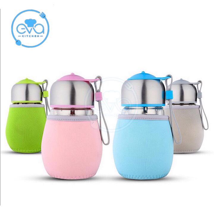 [HCM]Bình Đựng Nước thủy tinh Có Lưới Lọc Và Vỏ Bọc Vải Neoprene 400 Ml