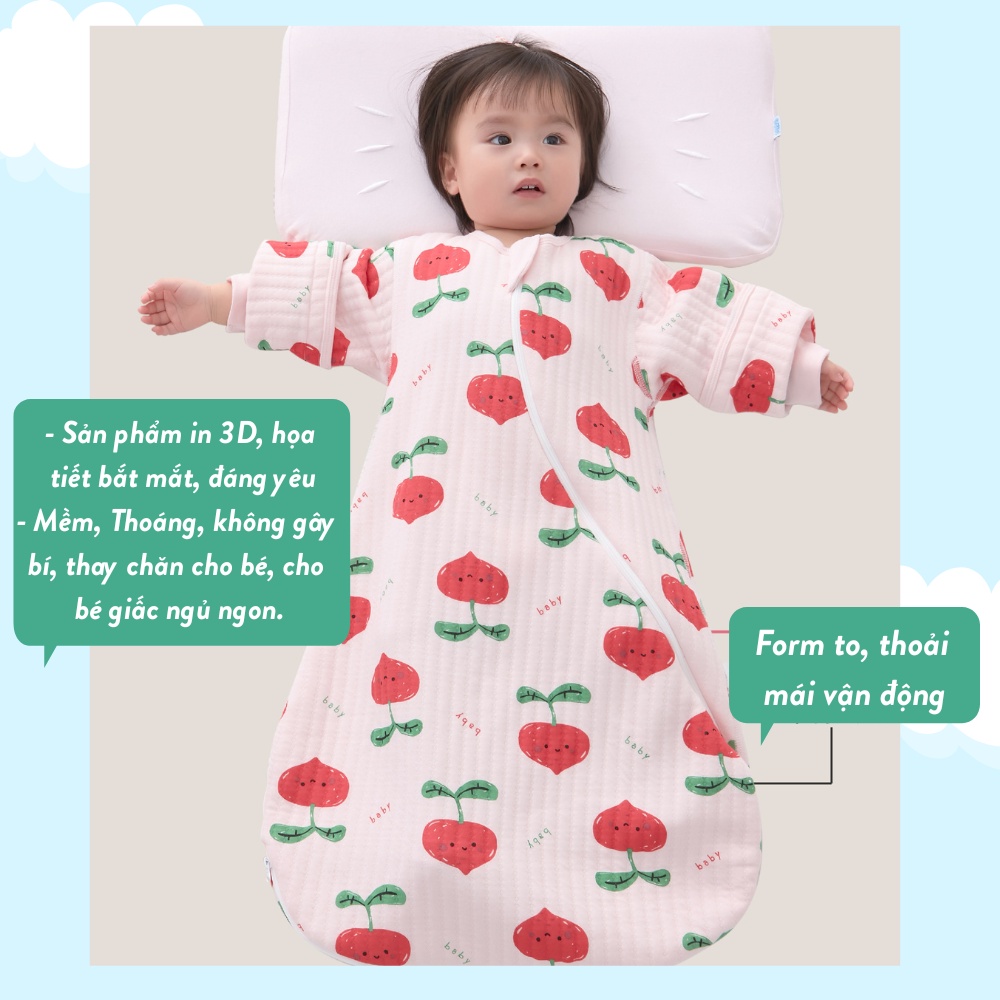 Túi ngủ trẻ em - túi ngủ cho bé cotton trần bông mùa đông
