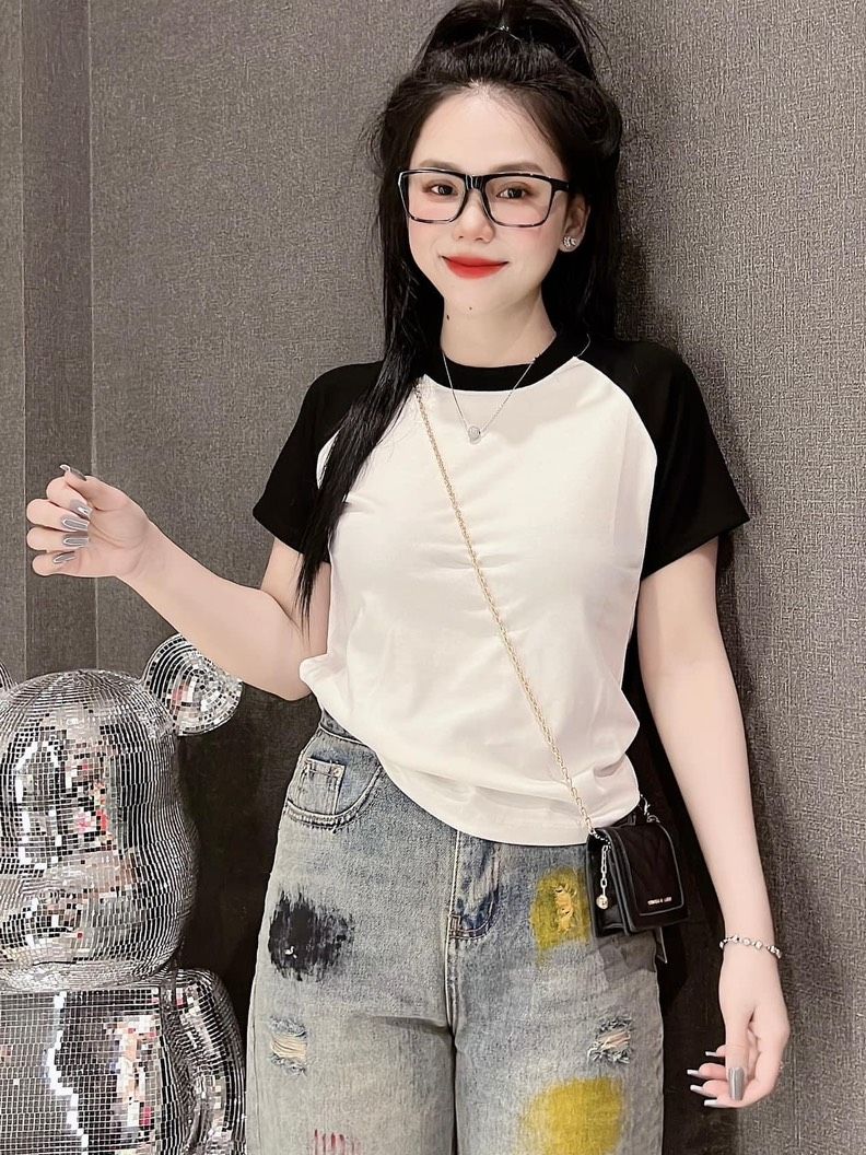 Áo thun dáng ôm nữ Tay Lỡ RAGLAN Trơn