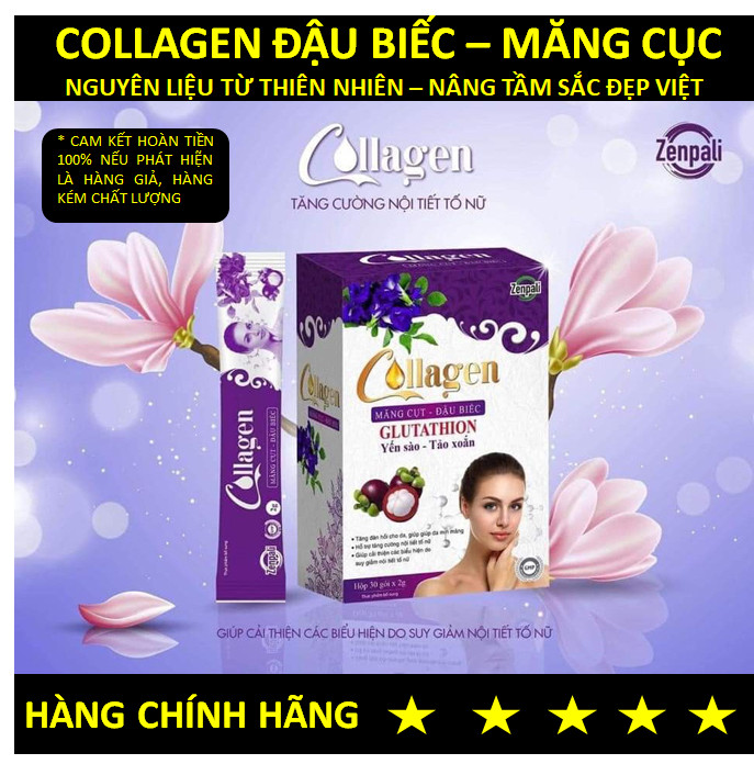 Collagen hoa đậu biếc măng cục hộp 30 gói/collagen đậu biếc giúp sáng da cân bằng nội tiết tố ( CHÍNH HÃNG )