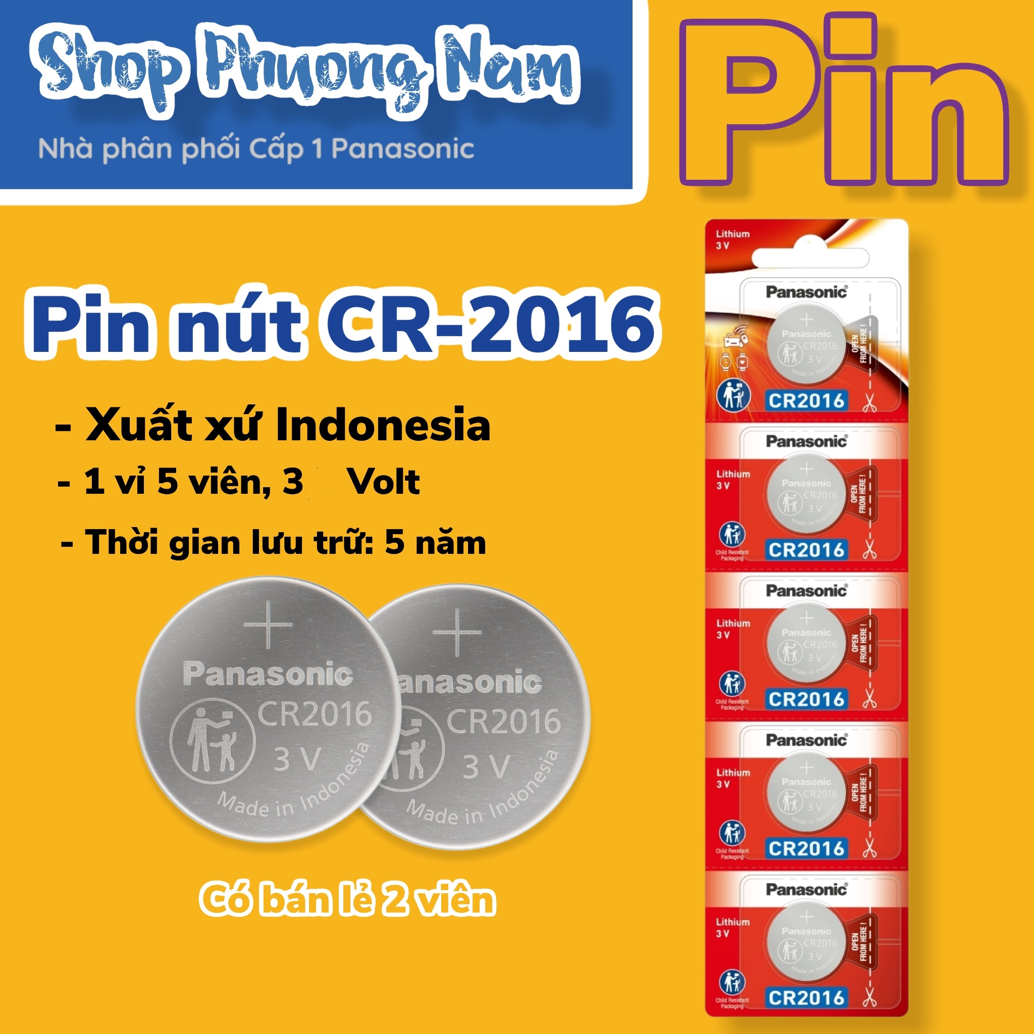 Pin micro lithium panasonic 3v cr-2016, cr2016