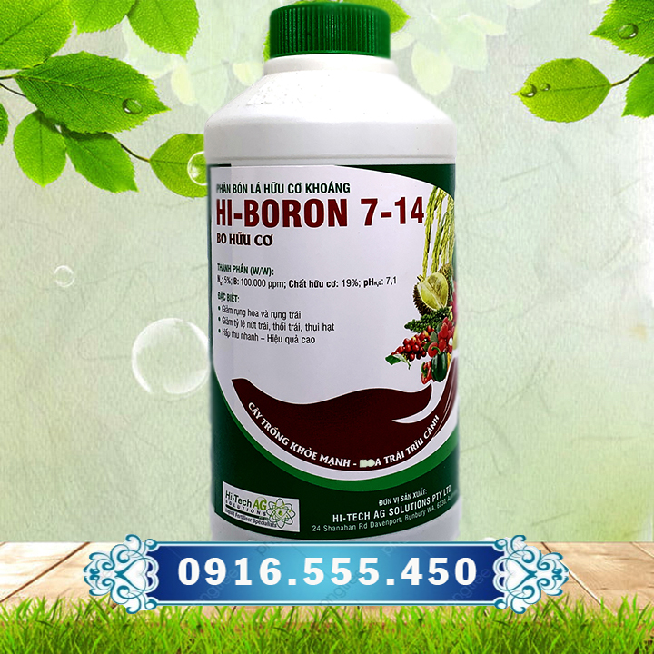 Hi-Boron 7-14 Phân bón lá hữu cơ khoáng cao cấp chống rụng hoa, rụng trái