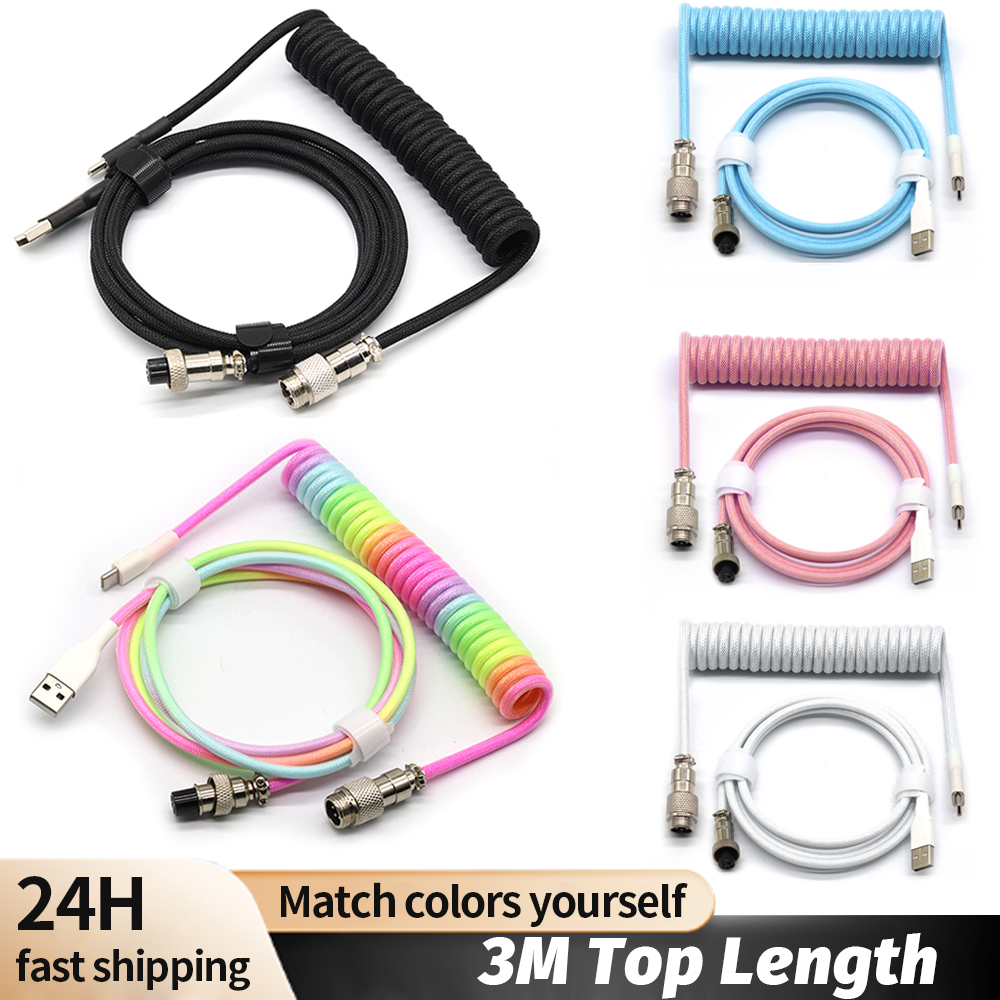 Dây Cáp Cuộn Bàn Phím Cơ 3 Mét Cáp Cổng Usb Tùy Chỉnh Type C Cáp Cuộn Phi Công Cho Phụ Kiện Bàn Phím Chơi Game