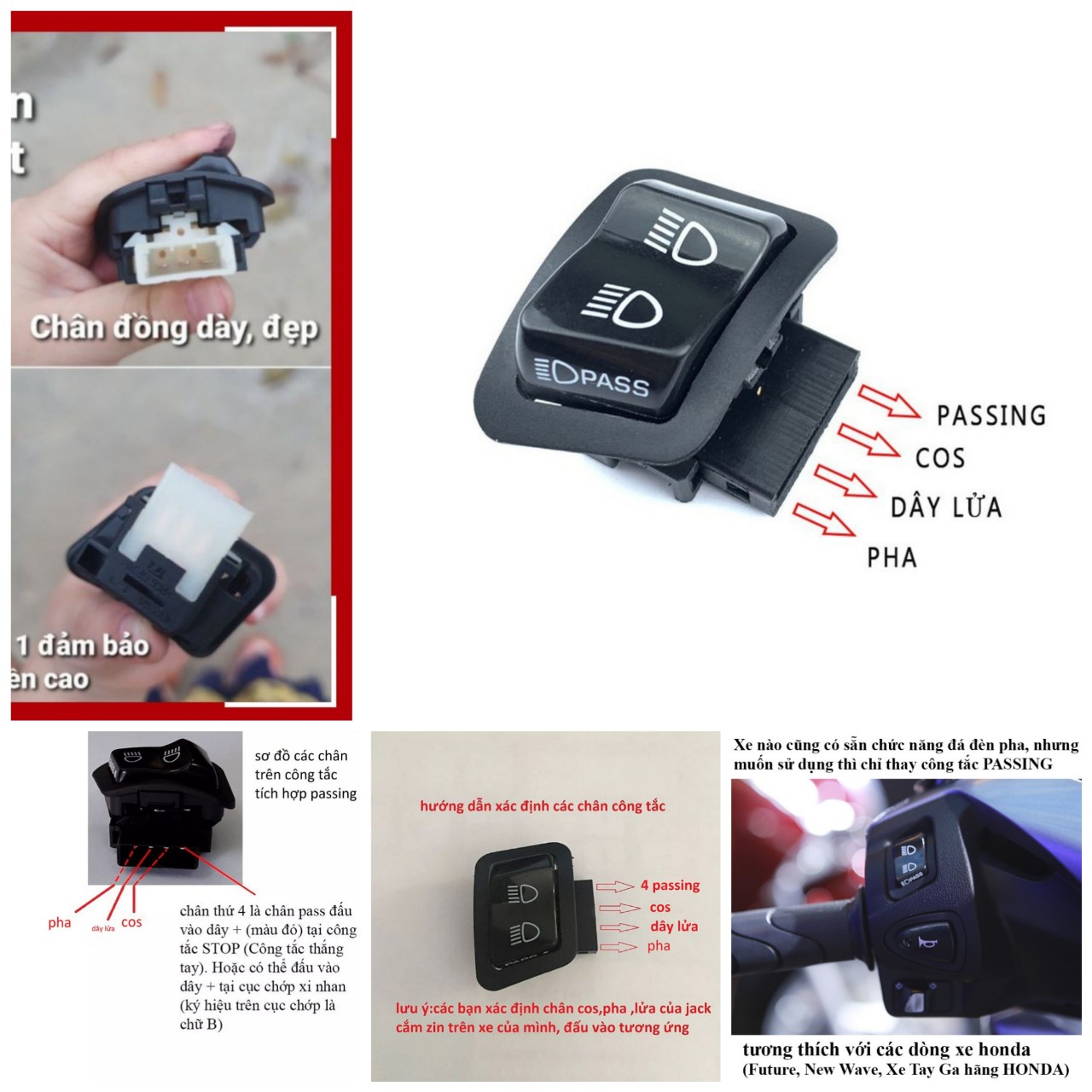 Công tắc tắt đèn passing pha cốt xe máy đời mới lắp như zin loại chân đồng dày hàng đẹp , cong tac tat den xe may loại xịn , đồ kiểu xe máy , phụ kiện độ xe máy