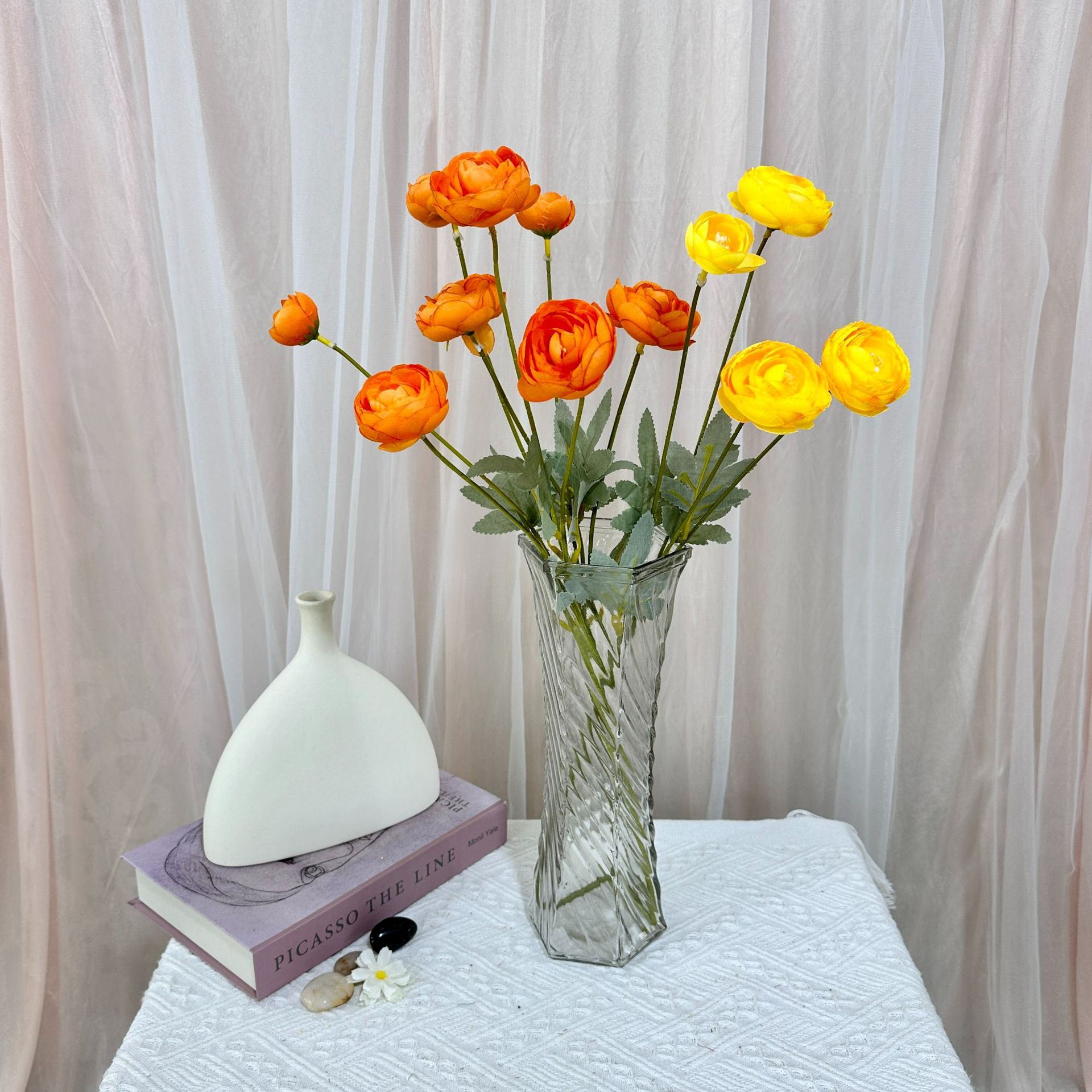 Cành hoa hồng trà, mao lương 4 bông VI079 , hoa giả trang trí