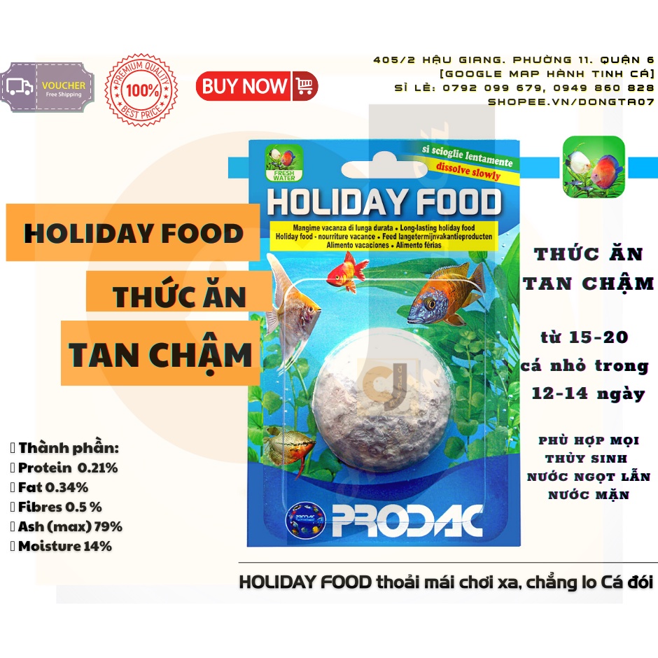 Thức ăn tan chậm Prodac - Holiday Food viên 20gr dành cho CÁ CẢNH khi du lịch vắng nhà