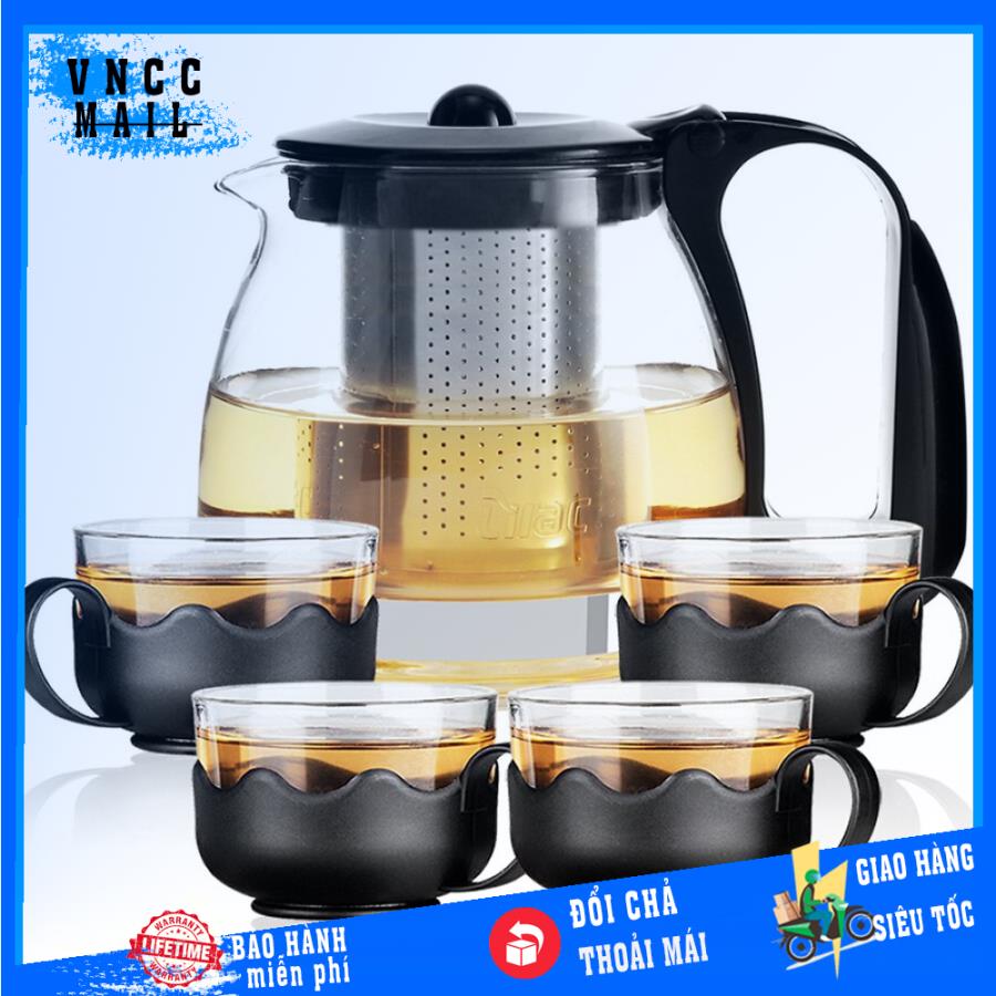 Bộ bình lọc trà thủy tinh - Lọc inox chống gỉ chịu nhiệt cao cấp - Bình lọc trà sang trọng giá siêu hời Bộ Ấm Pha Trà Thủy TInh Lưới Lọc Inox Giữ Nhiệt Tốt + Bộ 4 Cốc
