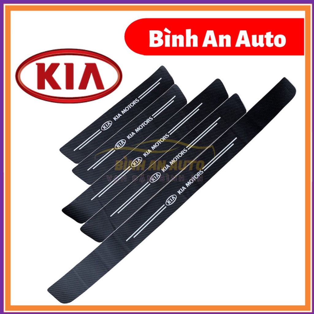 KIA - BỘ MIẾNG Dán Chống Trầy Xước Có Logo Hãng KIA Bảo Vệ Bậc Cửa Và Dán Cốp Xe Hơi, Xe Ô Tô Bằng Sợi Carbon