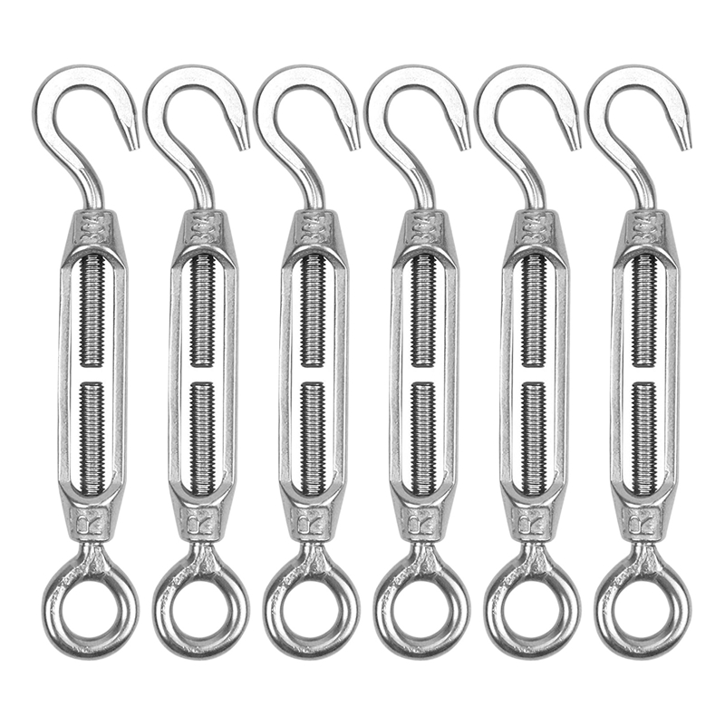 YanTone M4 Turnbuckle Hook and Eye 304 Stainless Steel Wire Rope Tensioner 6Pcs 