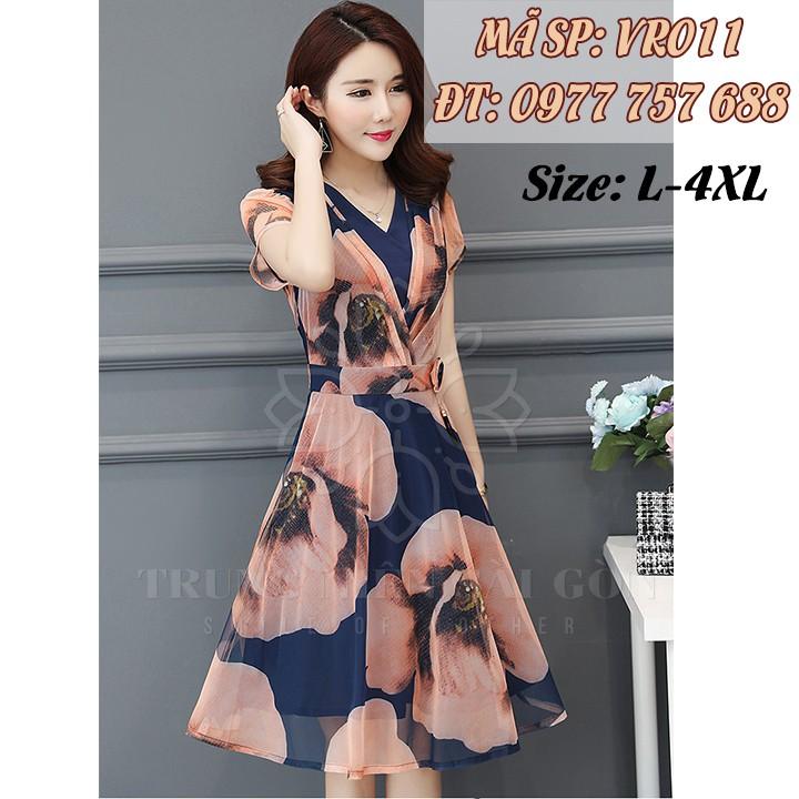 Đầm ren thun hoa hồng cao cấp form rộng có size lớn VD011