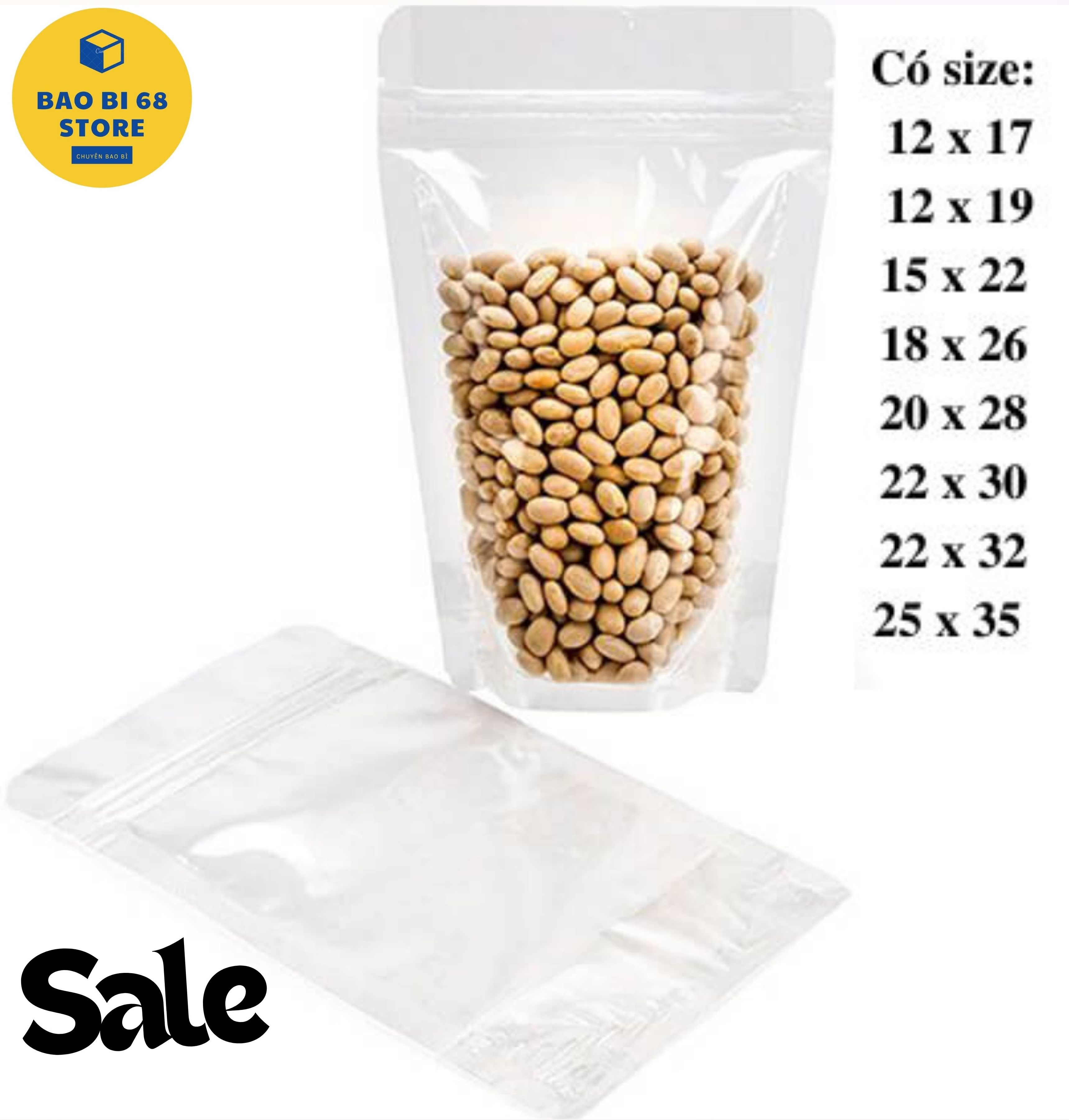 1kg túi zip đáy đứng 2 mặt trong suốt