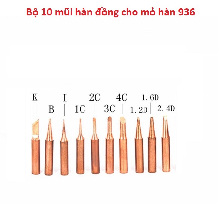Bộ 10 Mũi Hàn 936- 900M-T Mũi Đồng