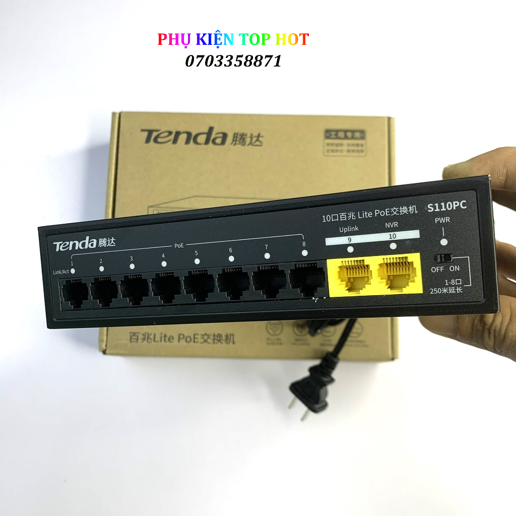 Switch poe tenda 5, 8 cổng poe + 2 cổng uplink 45w 70w