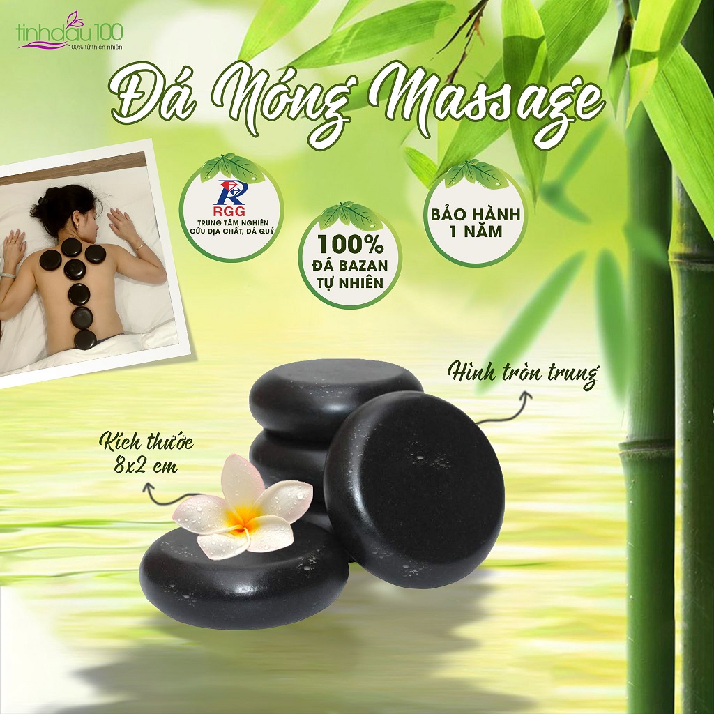 Đá nóng massage body viên tròn 8x2cm. Đá mát xa tự nhiên chuyên cho Spa, đá bazan giữ nhiệt tốt. Bảo hành 01 năm (giá 1 viên) | Tinh Dầu 100 Store