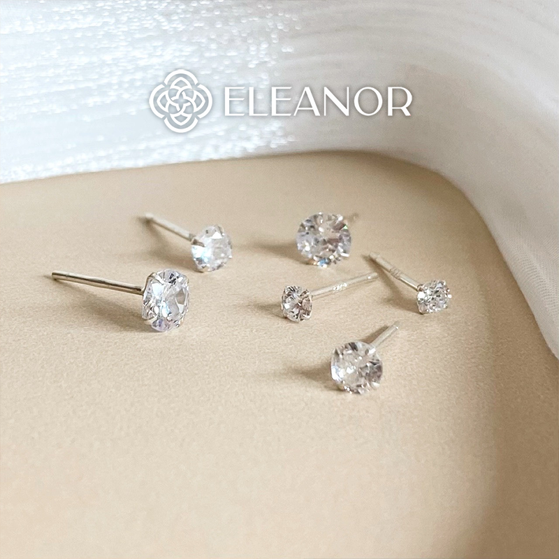 Bông tai nữ nụ đính đá bạc 925 Eleanor Accessories khuyên tai dáng tròn basic phụ kiện trang sức cao cấp 6101