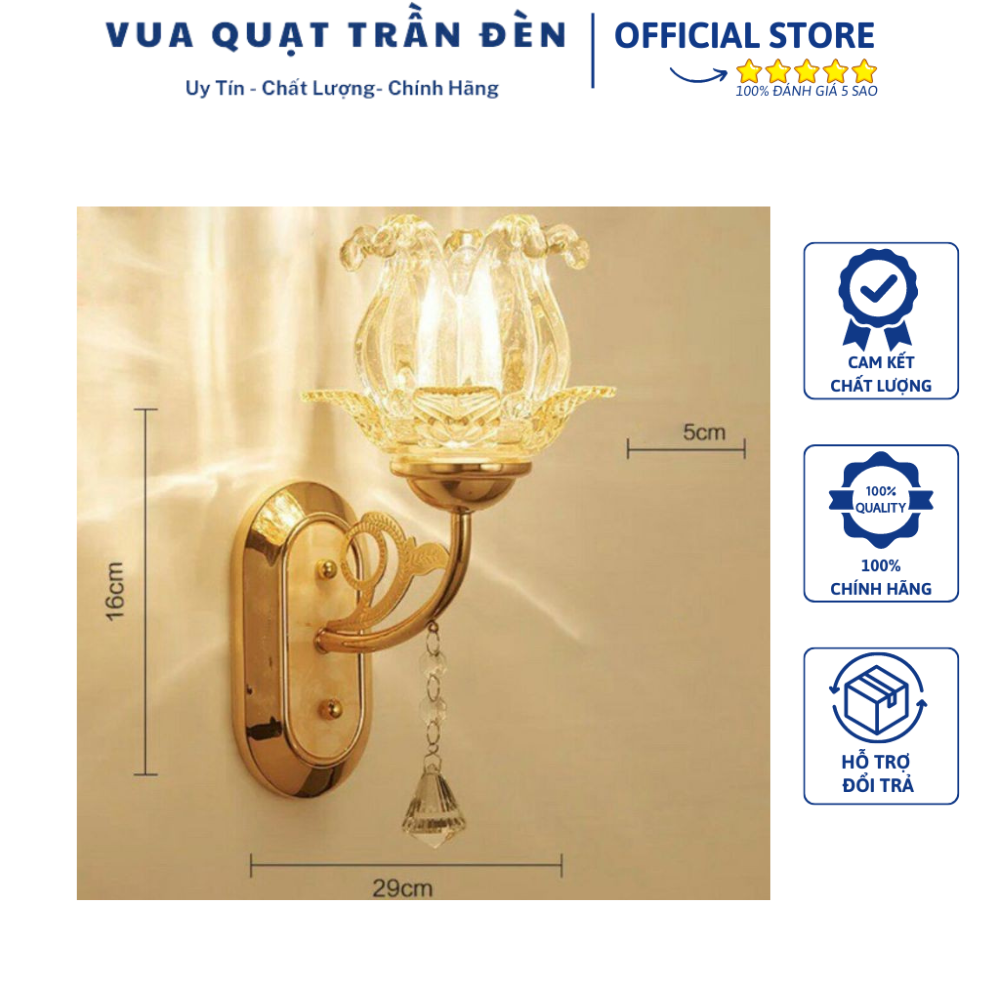 Đèn gắn tường cao cấp qtd040, đèn tường trang trí phòng khách/phòng ngủ/cầu thang - vua quạt trần đèn