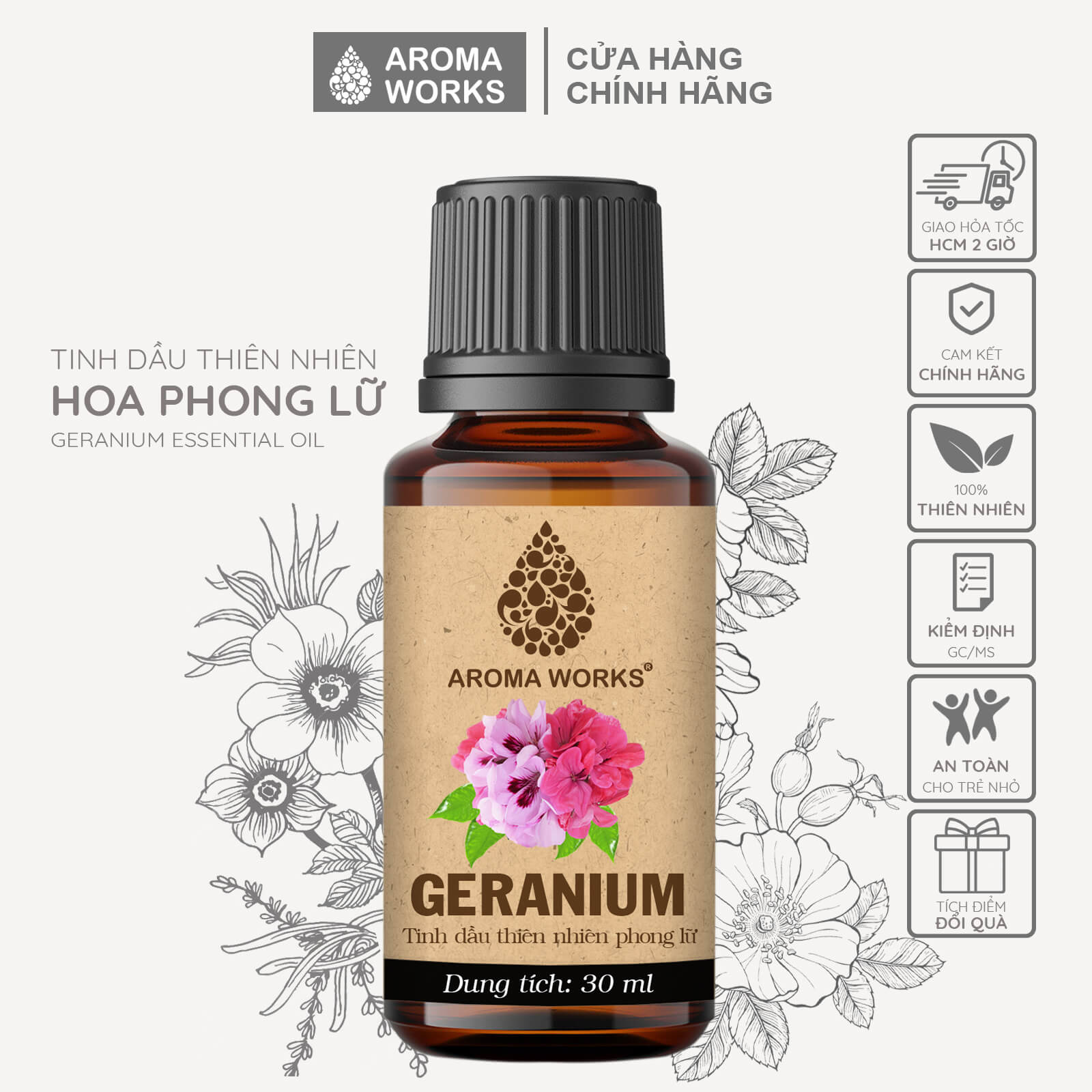 Tinh Dầu Thiên Nhiên Phong Lữ Aroma Works Essential Oils Geranium