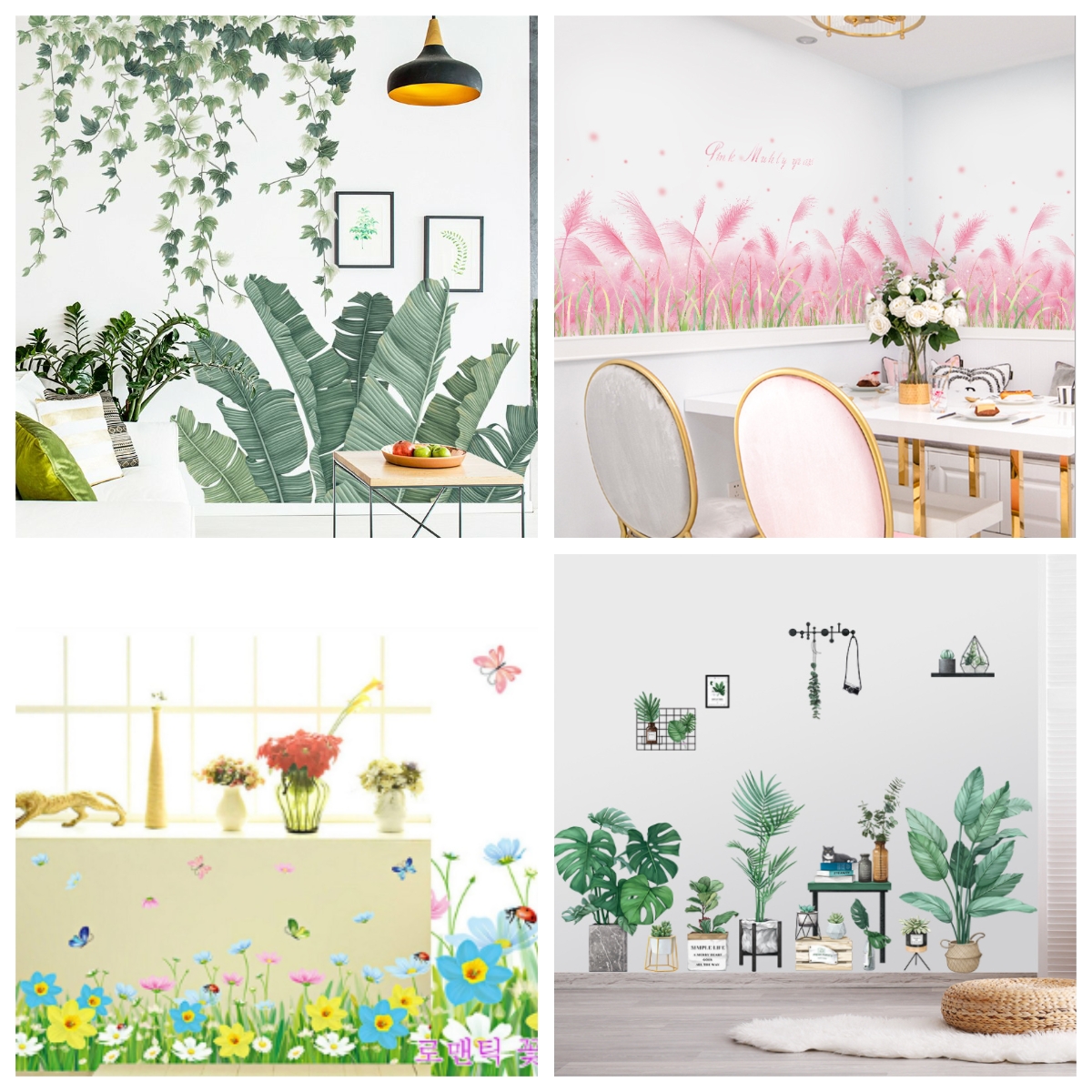 Decal dán tường cây xanh, khung ảnh, hoa lá trang trí phòng khách, phòng bếp CB01