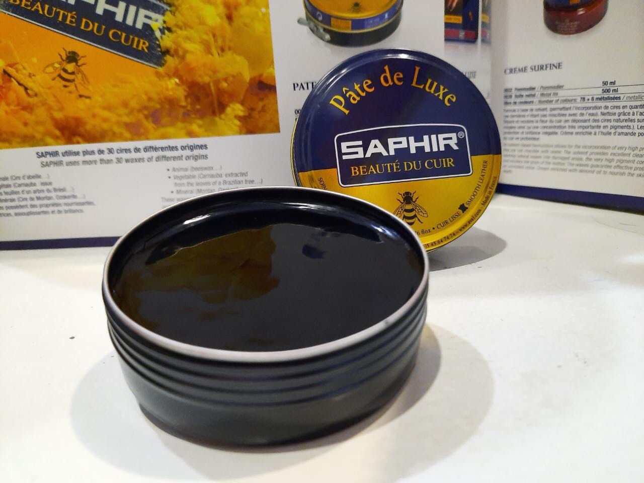 Xi sáp đánh giày màu đen và đánh bóng làm mới đồ da hàng hiệu Saphir Pháp màu đen dòng BDC