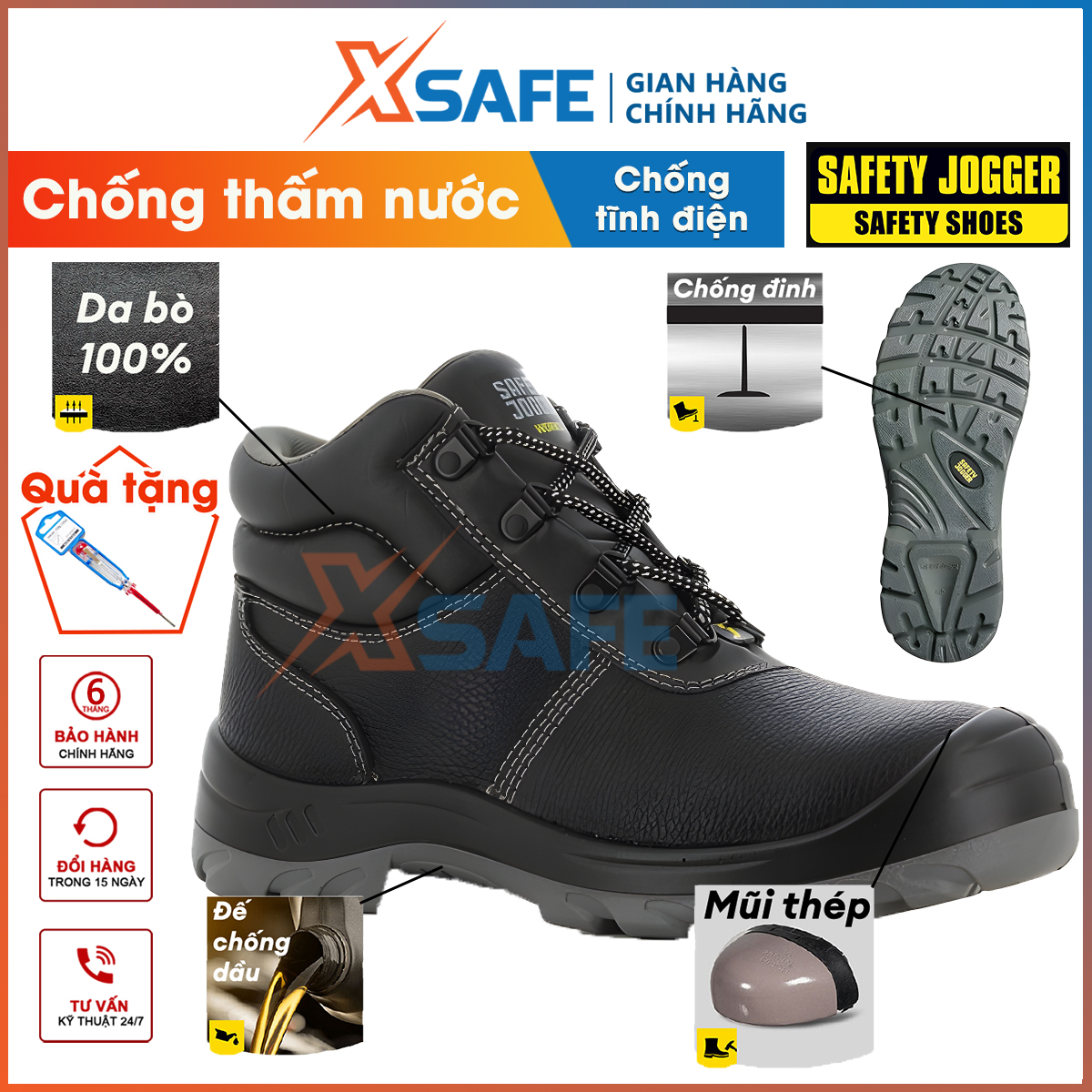  Giày bảo hộ lao động nam Jogger Bestboy S3 cổ cao da bò thật chống nước tiêu chuẩn bảo hộ S3 Châu Âu kiểu dáng thể thao cao cấp 