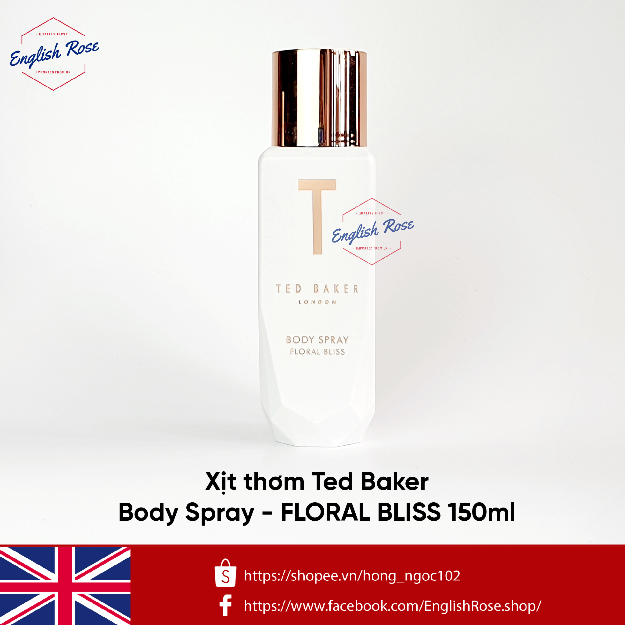 (Bill UK) Xịt thơm Ted Baker Body Spray 150ml (Trắng - FLORAL BLISS)