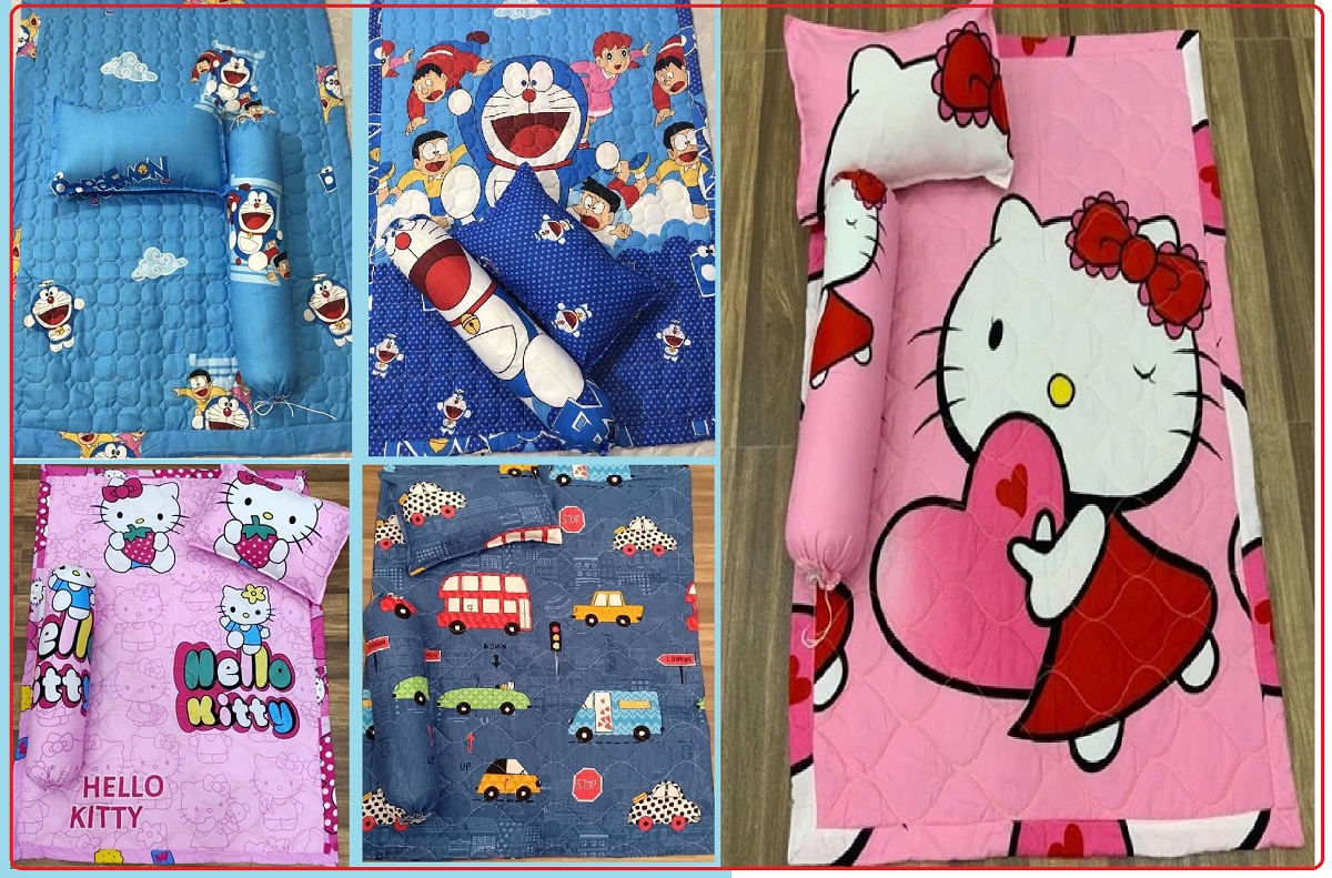 Set chăn gối cho bé Baby 5 món loại 1, Gối mền cho bé đi học mẫu giáo mầm non