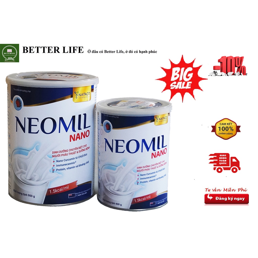 Sữa bột dinh dưỡng Neomil Nano 400g (Chuyên dùng cho người sau phẫu thuật, sau sinh giúp mau lành, g