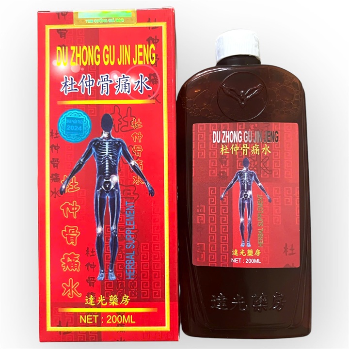 Đỗ trọng nhức khớp thuỷ - Chai màu đỏ - Hỗ trợ đau lưng nhức mỏi, đau nhức xương khớp - Xuất xứ Đài Loan - Chai 200 ml - Mã số 1445