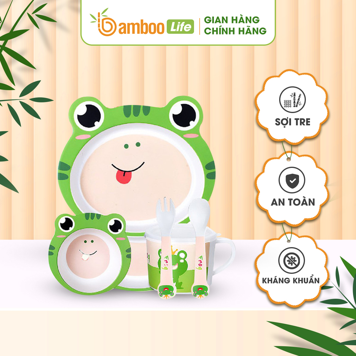 Khay ăn dặm cho bé sợi tre Bamboo Life BL040, bát ăn dặm kiểu Nhật gồm 5 chi tiết đồ dùng ăn dặm cho bé, dụng cụ ăn dặm cho bé