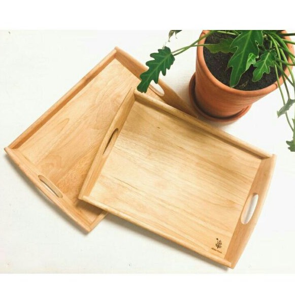 Khay gỗ có tay cầm đựng đồ ăn, khay gỗ decor chụp ảnh đồ ăn trang trí - GIBA