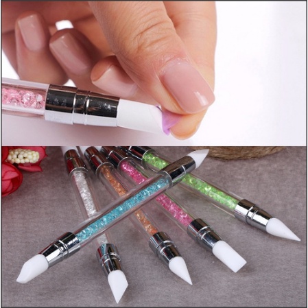01 chiếc cọ silicon 02 đầu sử dụng hỗ trợ trang trí móng làm nail shopinail