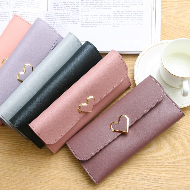 wallets women new Korean heart wallet three fold long wallet Coin Purse, Multi-card Slot functional Purse,Women's Elegant PU Leather Fold Wallet With Card Slots & Zipper Pocket