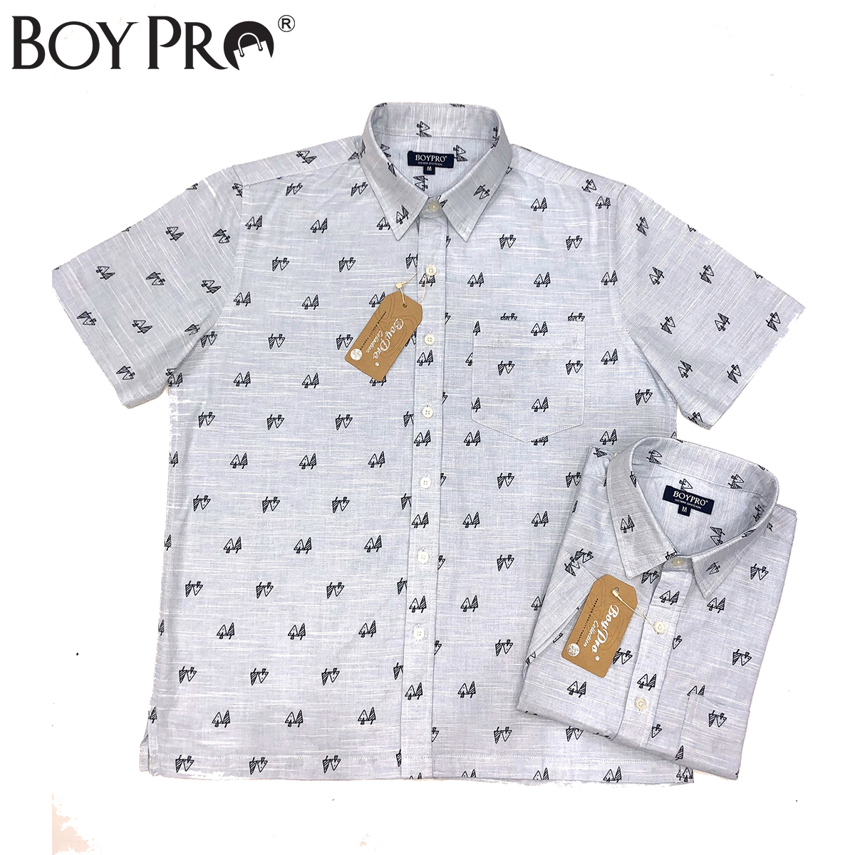 Áo sơ mi linen vạt ngang trung niên boypro bp040 trắng họa tiết