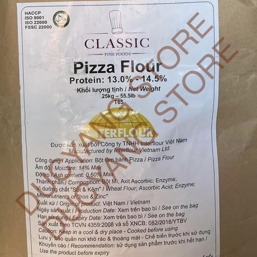 Bột mì T65 pizza flour - Hãng interflour, gluten và protein cao 13-14,5%