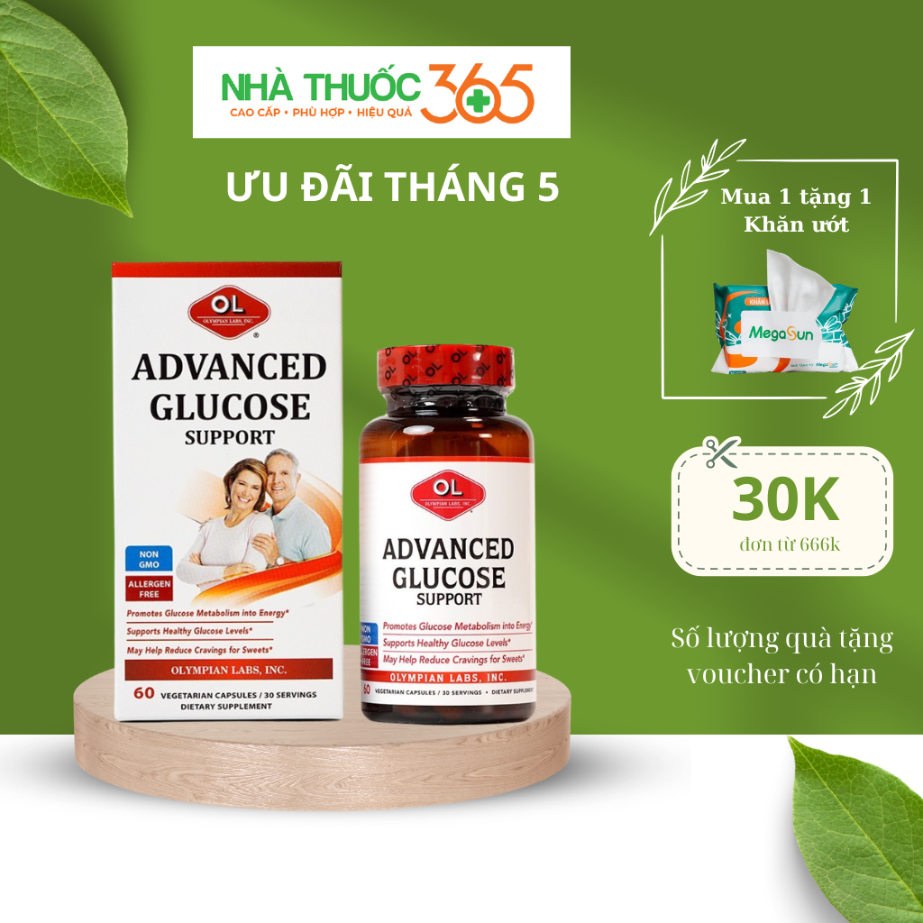 Viên Uống Hỗ Trợ Ổn Định Đường Huyết Olympian labs Advanced Glucose Support - Hộp 60 Viên