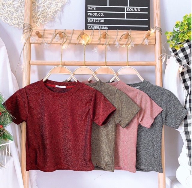 Áo croptop nhũ kim sa ngắn tay thời trang nữ