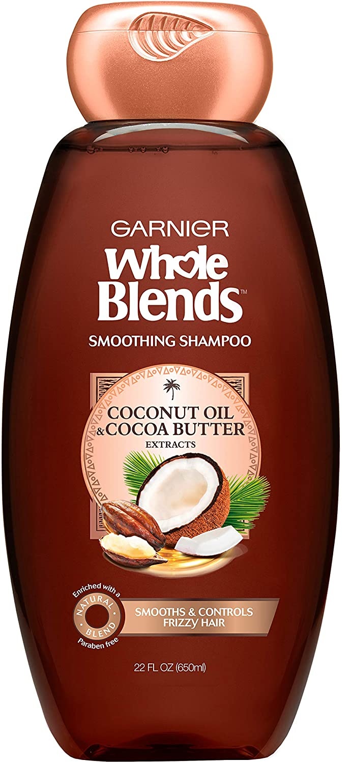 Dầu gội giúp mượt tóc chiết xuất dầu dừa & bơ cacao Garnier Whole Blends Smoothing Coconut Oil & Cocoa Butter Shampoo 370ml/500ml/650ml (Mỹ)